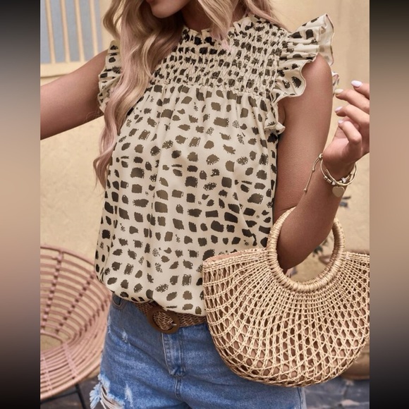 Boho print ruffle sleeve blouse - Picture 1 of 7